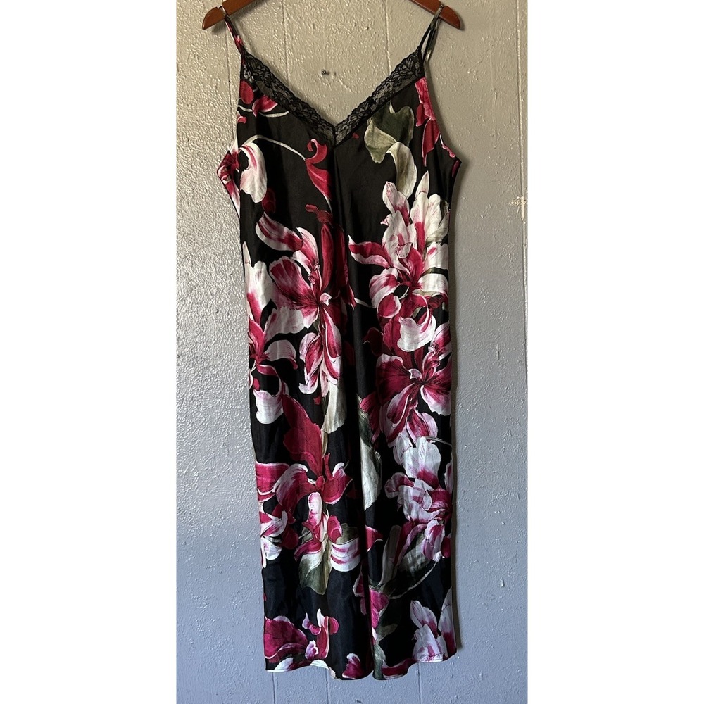 Women's Lilac London Black Floral Strappy Slip Dress Lace Neckline Size XL